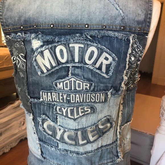 Harley-Davidson Jackets & Blazers - Harley Davidson Denim Patchwork Vest